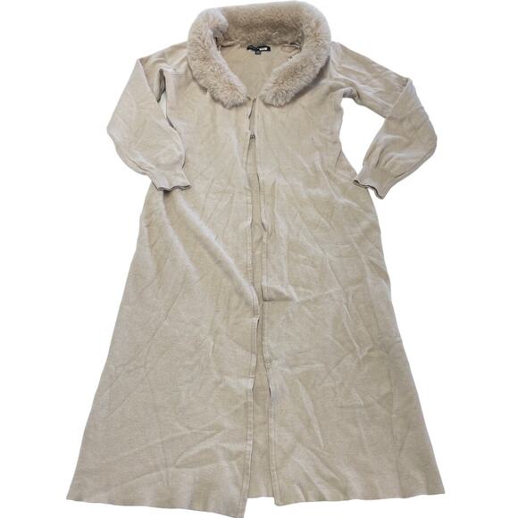 Ashley Park x RTR Cardigan Womens Small Long Faux Fur Off White Midi Sweater - Picture 5 of 13